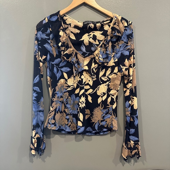 *GENTLY WORN* Vintage Y2K R Wear Rampage JR's LARGE Ruffled Sheer Floral Blouse - Picture 1 of 5